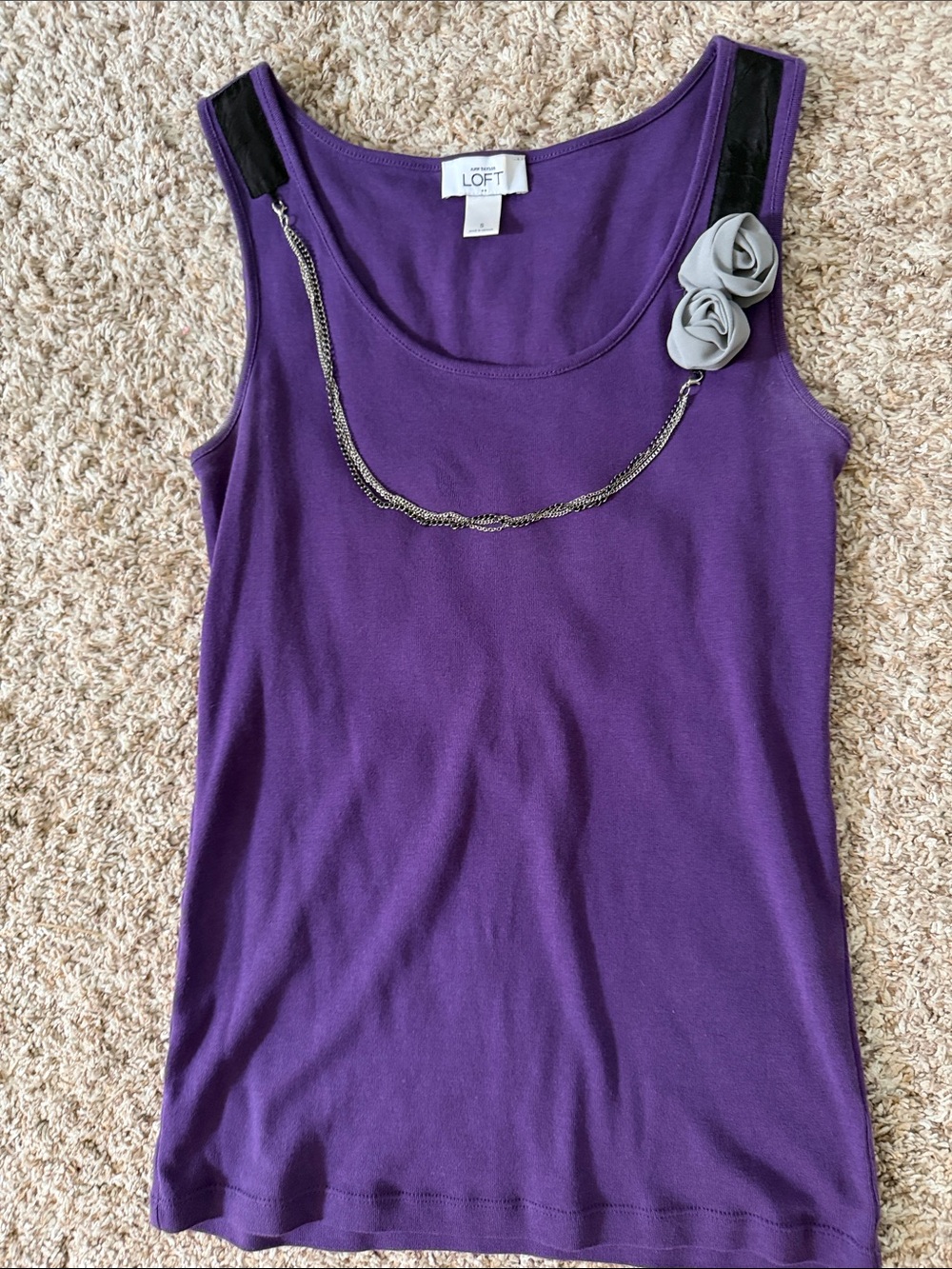 LOFT Purple Tank with Chain and Rosette Accents